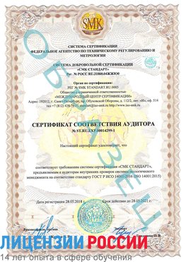 Образец сертификата соответствия аудитора №ST.RU.EXP.00014299-1 Дербент Сертификат ISO 14001